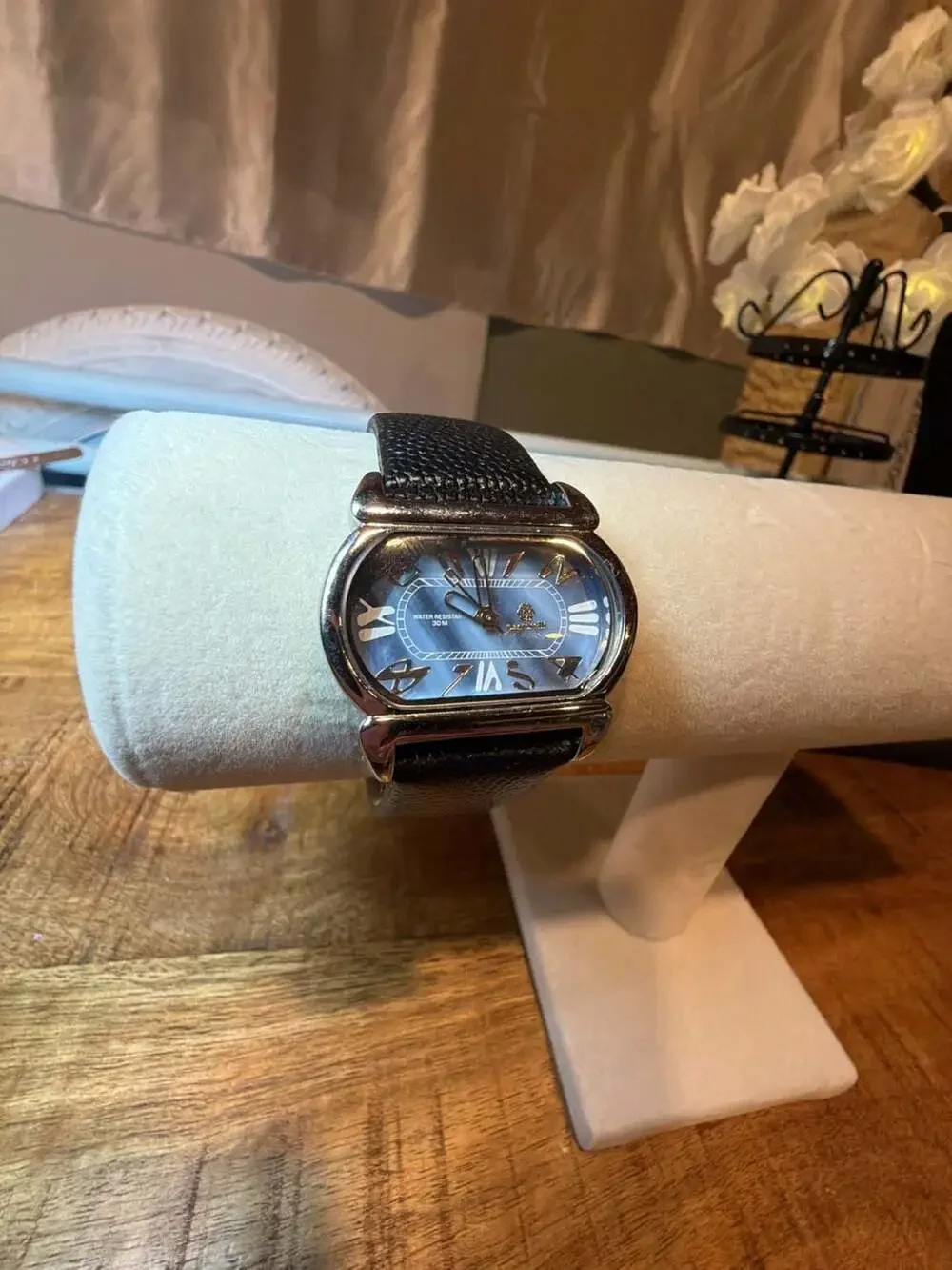 Pastorelli Oval Iridescent Face Ladies Watch with Black Leather Strap